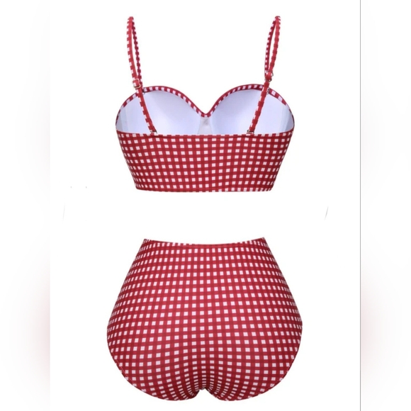 New, Vintage retro gingham red white swimsuit bathing suit womens Large - Picture 8 of 8